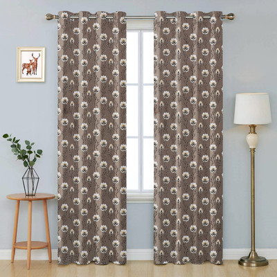 Flipkart SmartBuy 152 cm (5 ft) Window Polyester Room Darkening Curtain (Pack Of 2)(Brown, Floral)