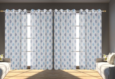 Panipat Textile Hub 274 cm (9 ft) Tissue Semi Transparent Long Door Curtain (Pack Of 4)(Striped, Aqua)