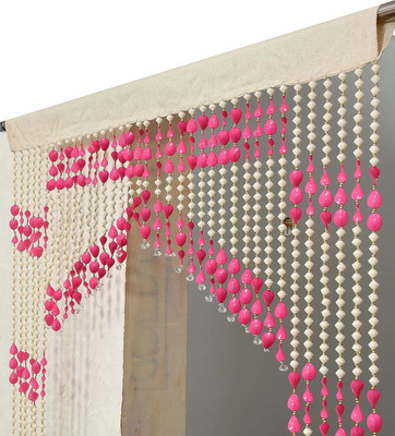 GOYMORE 213.36 cm (7 ft) Door PVC Blackout Curtain Single Curtain(Pink, Striped)