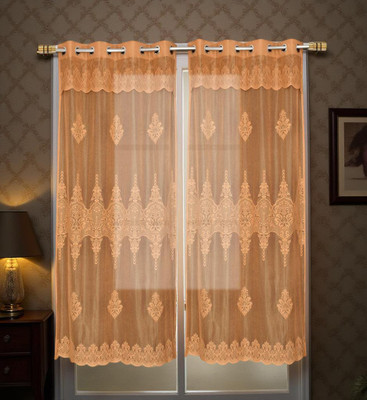 SR Collection 274 cm (9 ft) Long Door Net Semi Transparent Curtain (Pack Of 2)(Camel, Embroidered)