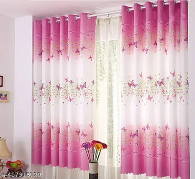 p23 274 cm (9 ft) Long Door Polyester Room Darkening Curtain Single Curtain(Pink, Floral)