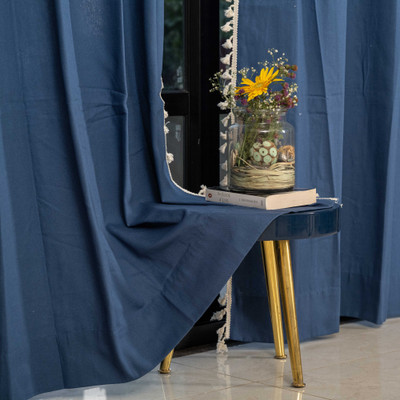 Urban Space 213 cm (7 ft) Door Cotton Room Darkening Curtain Single Curtain(Aura Indigo, Solid)