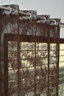 Harnay 214 cm (7 ft) Polyester, Net Transparent Door Curtain Single Curtain(Floral, COFFEE COLOR)