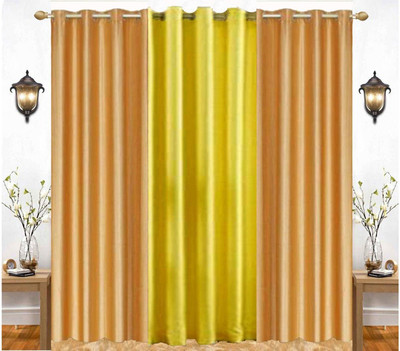 India Furnish 274 cm (9 ft) Long Door Polyester Room Darkening Curtain (Pack Of 3)(Gold & Yellow, Plain, Solid)