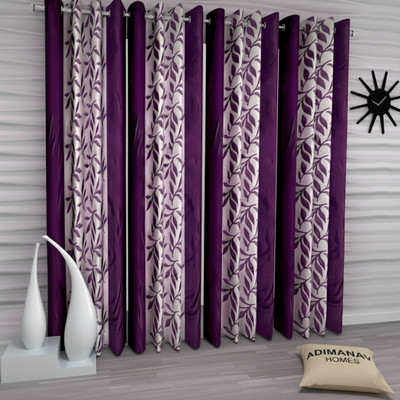 Adimanav 213.32 cm (7 ft) Door Polyester Semi Transparent Curtain (Pack Of 4)(Purple, Floral)