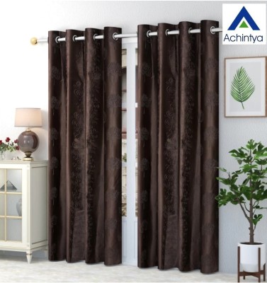 STAMEN 274 cm (9 ft) Polyester Semi Transparent Long Door Curtain (Pack Of 2)(Printed, Brown)