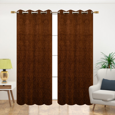 Panipat Textile Hub 153 cm (5 ft) Window Velvet Room Darkening Curtain Single Curtain(Brown, Abstract)