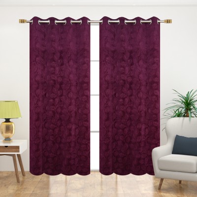 Impression Hut 152 cm (5 ft) Velvet Room Darkening Window Curtain (Pack Of 2)(Floral, WINE)