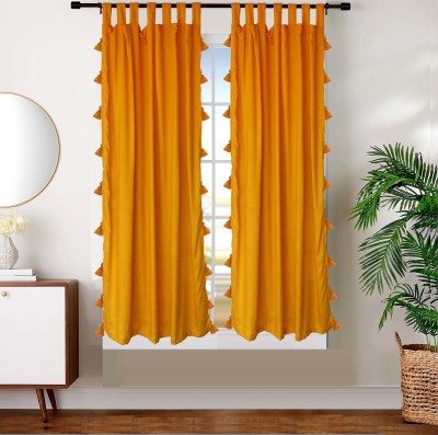 Dekor World 150 cm (5 ft) Cotton Transparent Window Curtain (Pack Of 2)(Solid, Yellow)