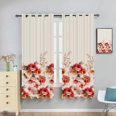 AAI 154 cm (5 ft) Polyester Room Darkening Window Curtain (Pack Of 2)(Floral, Cream)