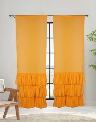 NUEVOSGHAR 213 cm (7 ft) Cotton Semi Transparent Door Curtain (Pack Of 2)(Solid, Orange)