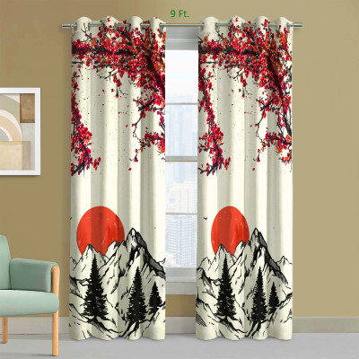 EXOTICE 120 cm (4 ft) Long Door Polyester Room Darkening Curtain (Pack Of 2)(Red White, 3D Printed)
