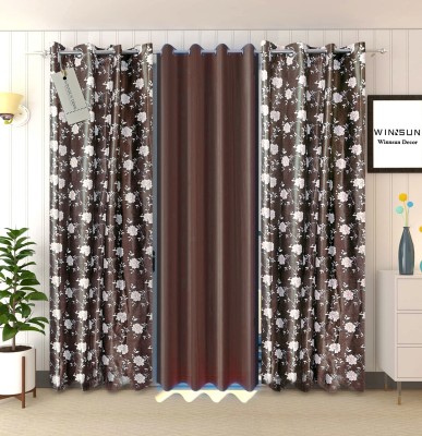 WINNSUN 274 cm (9 ft) Polyester Semi Transparent Long Door Curtain (Pack Of 3)(Floral, Coffee)