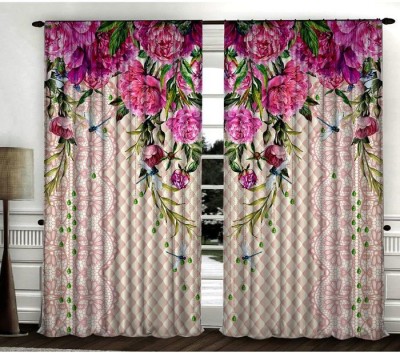 Khushi 154 cm (5 ft) Polyester Room Darkening Window Curtain (Pack Of 2)(3D Printed, Pink)