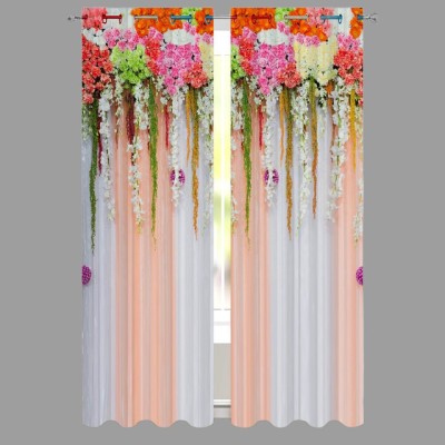 V21 274 cm (9 ft) Polyester Room Darkening Long Door Curtain (Pack Of 2)(Printed, Pink)