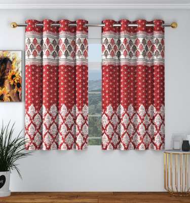 Panipat Textile Hub 153 cm (5 ft) Window Polyester Semi Transparent Curtain (Pack Of 2)(Diamond Maroon, Floral)