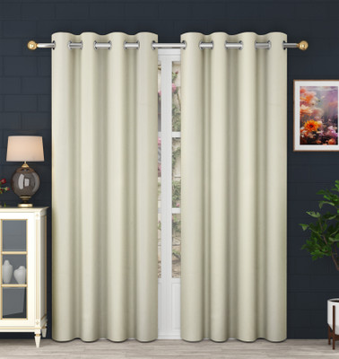 Panipat Textile Hub 213 cm (7 ft) Door Polyester Blackout Curtain (Pack Of 2)(Cream, Solid)