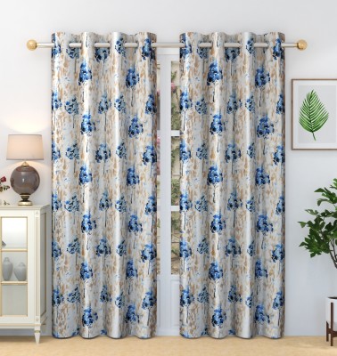 Stella Creations 274 cm (9 ft) Polyester Room Darkening Long Door Curtain (Pack Of 2)(Printed, Aqua)