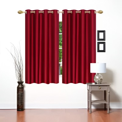 Kanodia Poly Fab 152.4 cm (5 ft) Polyester Room Darkening Window Curtain (Pack Of 2)(Solid, Maroon)