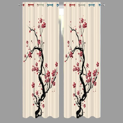 VSD 214 cm (7 ft) Polyester Room Darkening Door Curtain (Pack Of 2)(Floral, Red)