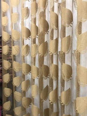 Harnay 274 cm (9 ft) Polyester, Net Transparent Long Door Curtain (Pack Of 2)(Floral, Brown Color)