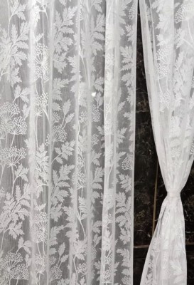 Harnay 214 cm (7 ft) Polyester, Net Transparent Door Curtain (Pack Of 2)(Floral, White Color)