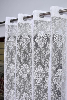 PICTAS 275 cm (9 ft) Net Semi Transparent Long Door Curtain Single Curtain(Floral, White)