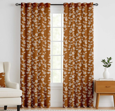 Vargottam 243 cm (8 ft) Long Door Cotton Semi Transparent Curtain (Pack Of 2)(Brown & White, Printed)