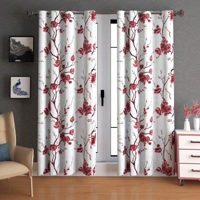 Lunar Days 274.32 cm (9 ft) Polyester Semi Transparent Long Door Curtain (Pack Of 2)(Floral, Maroon)