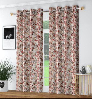 VIRIDIAN DECOR 274 cm (9 ft) Long Door Polyester Semi Transparent Curtain (Pack Of 2)(Maroon, Floral)