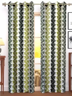 NISHAV TRADING 210 cm (7 ft) Polyester Semi Transparent Door Curtain (Pack Of 2)(Floral, Green)