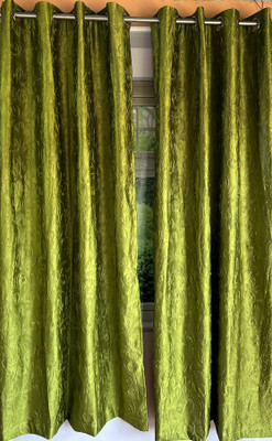 PINK PARROT 219 cm (7 ft) Door Polyester Semi Transparent Curtain (Pack Of 2)(Green, Self Design)