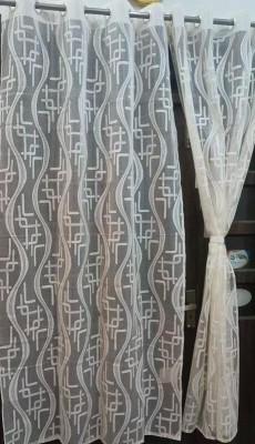 Harnay 274 cm (9 ft) Polyester, Net Semi Transparent Long Door Curtain (Pack Of 2)(Floral, White Color)