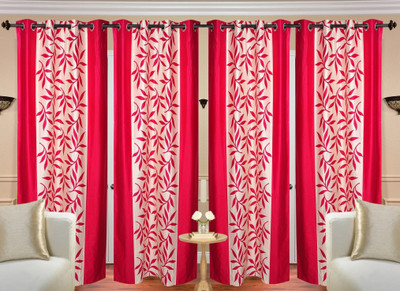 Adimanav 213.36 cm (7 ft) Door Polyester Blackout Curtain (Pack Of 4)(Pink, Floral)