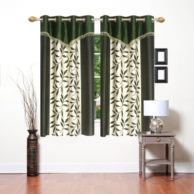 Stella Creations 154 cm (5 ft) Polyester Semi Transparent Window Curtain (Pack Of 2)(Printed, Green)