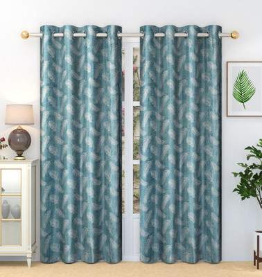 Homefab India 213.36 cm (7 ft) Door Polyester Semi Transparent Curtain (Pack Of 2)(Blue, Printed)