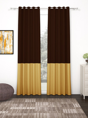 Story@home 152 cm (5 ft) Door Silk Blackout Curtain (Pack Of 2)(Dark Brown, Beige, Solid)
