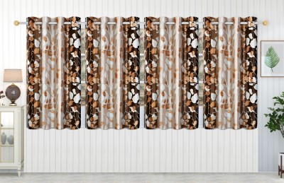 Ville Style 153 cm (5 ft) Polyester Room Darkening Window Curtain (Pack Of 4)(Floral, Brown)