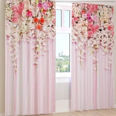 BEST FAB 214 cm (7 ft) Polyester Room Darkening Door Curtain (Pack Of 2)(Floral, Light pink)