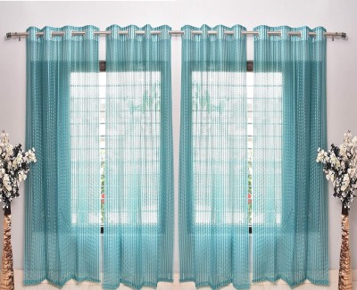 Panipat Textile Hub 153 cm (5 ft) Tissue Semi Transparent Window Curtain (Pack Of 4)(Self Design, Aqua)
