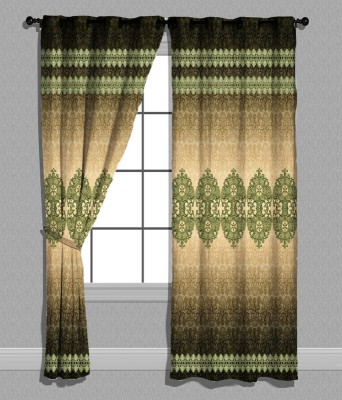 Fracas 152.4 cm (5 ft) Velvet Room Darkening Window Curtain (Pack Of 2)(Floral, Green)