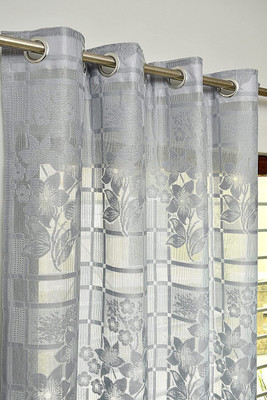 FABWEB 152 cm (5 ft) Polyester Semi Transparent Window Curtain (Pack Of 2)(Self Design, Grey)