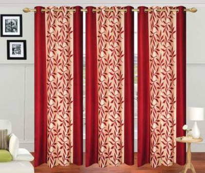 Adimanav 213.36 cm (7 ft) Door Polyester Semi Transparent Curtain (Pack Of 3)(Maroon, Floral)
