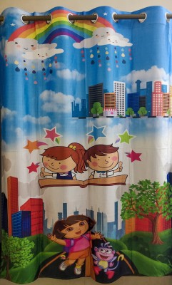 KNIT VIBES 152 cm (5 ft) Polyester Room Darkening Window Curtain Single Curtain(Cartoon, Dora City Blue)