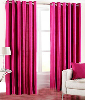 Panipat Textile Hub 152.4 cm (5 ft) Window Polyester Curtain (Pack Of 2)(Rani Pink, Solid)