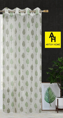 BANAVY 214 cm (7 ft) Door Tissue, Net Semi Transparent Curtain Single Curtain(Green, White, Printed)