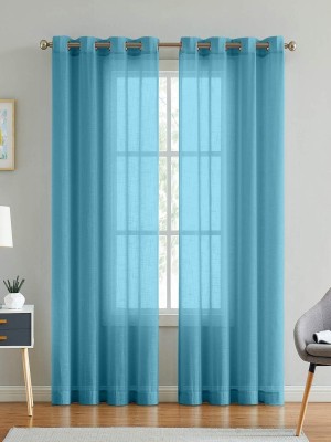 LINENWALAS 335 cm (11 ft) Cotton Semi Transparent Long Door Curtain (Pack Of 2)(Solid, Teal)
