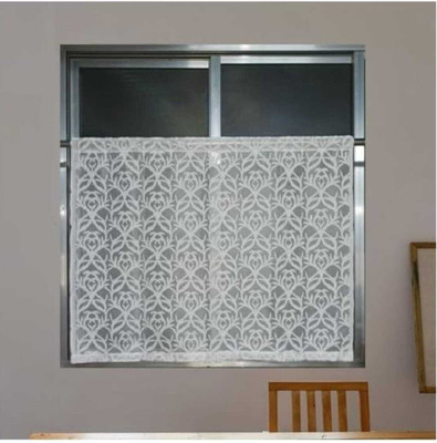 DSK 83 cm (3 ft) Polyester Semi Transparent Window Curtain Single Curtain(Floral, White)