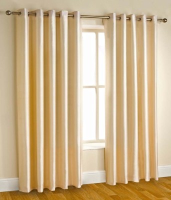 Panipat Textile Hub 152.4 cm (5 ft) Polyester Window Curtain (Pack Of 2)(Solid, Beige)