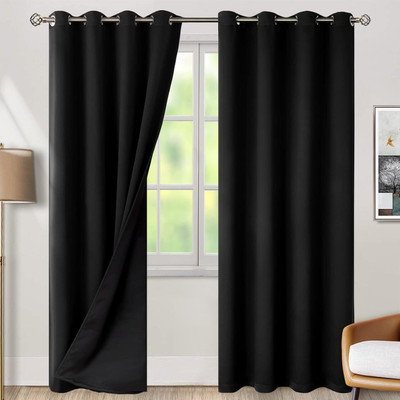 bfam 152 cm (5 ft) Polyester Blackout Window Curtain (Pack Of 2)(Plain, Black)